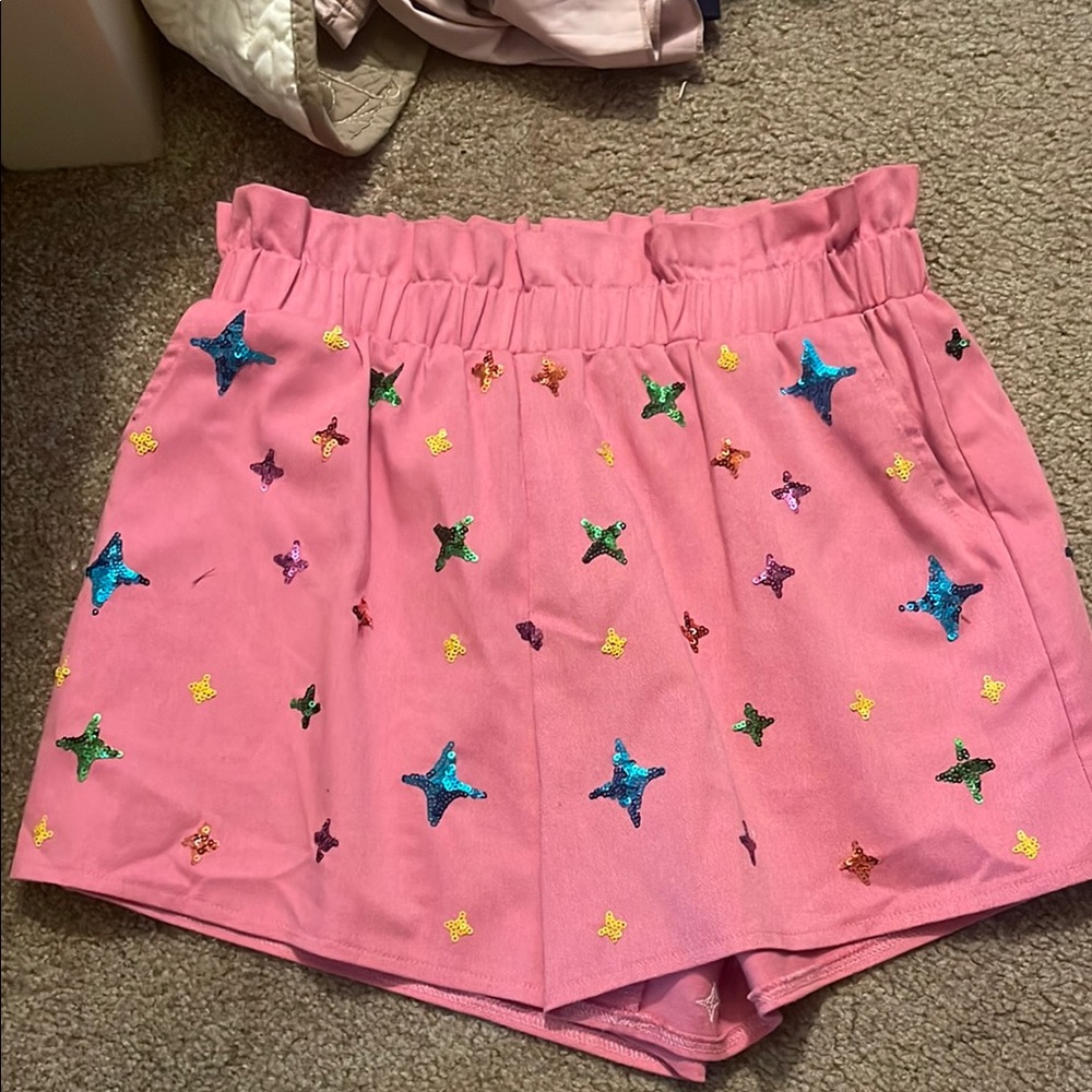 High Waist Pink and Blue Star Pattern Shorts